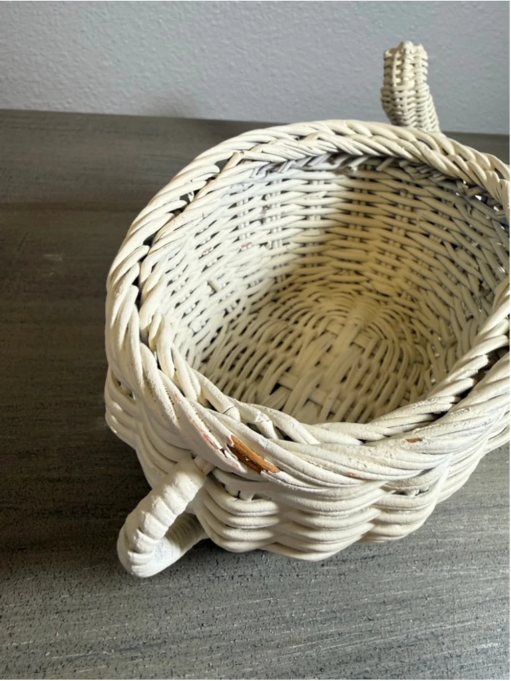 vintage white wicker elephant planter trinket basket Boho MCM